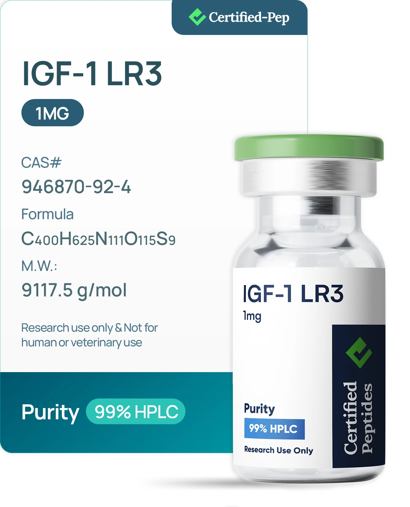 IGF-1 -LR3 1MG — 10-point lab tested research peptide