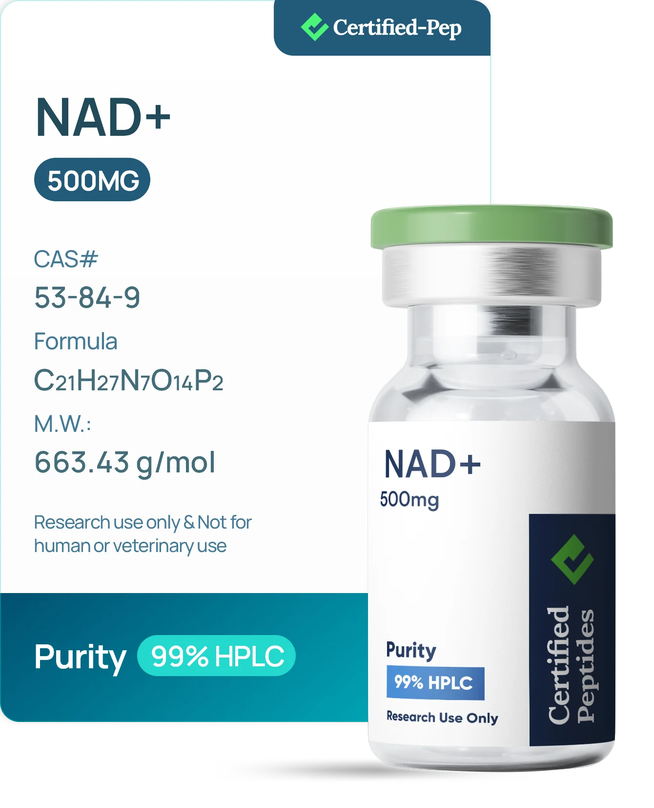 NAD+ 500mg — 10-point lab tested research peptide