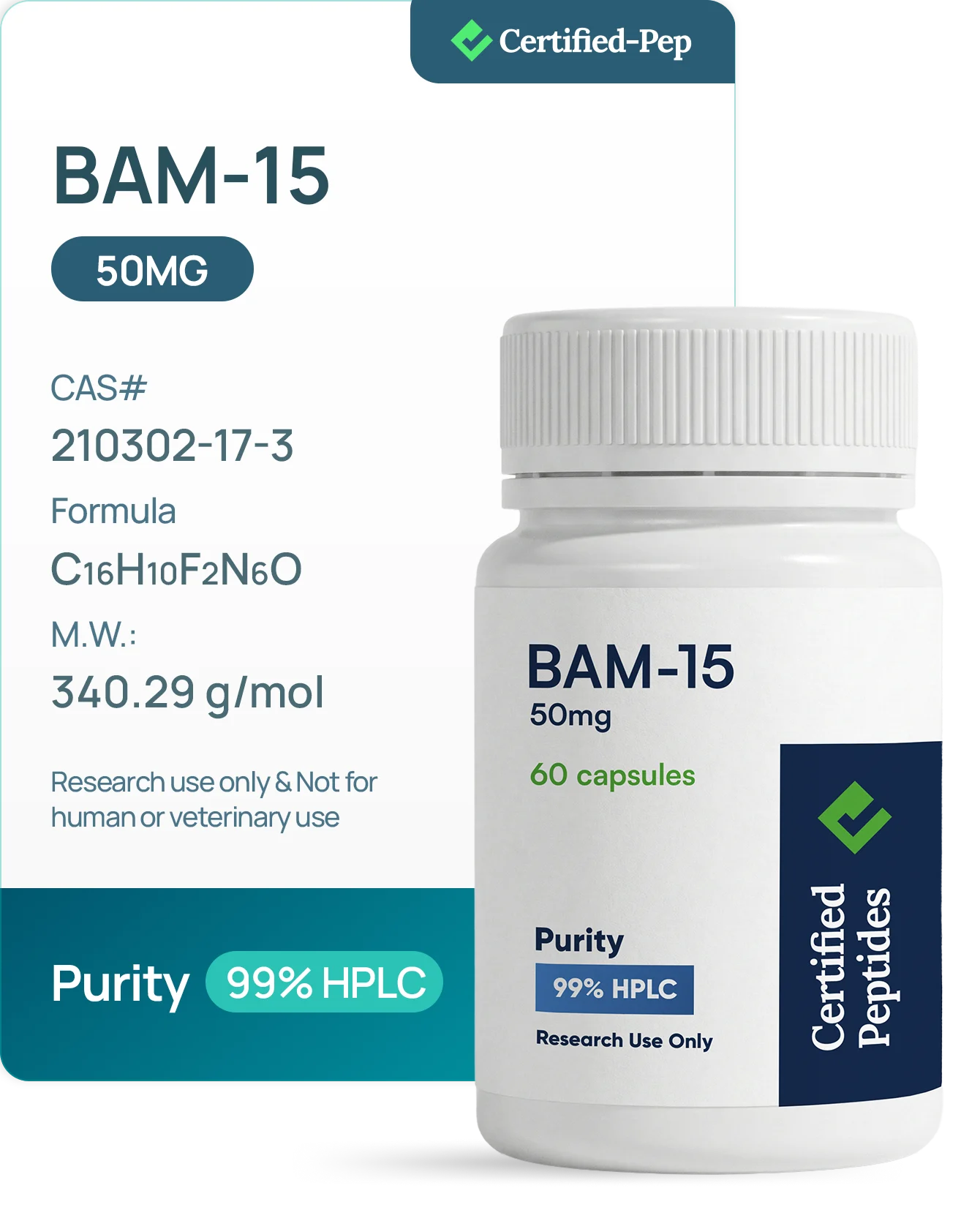 BAM-15 50MG 60 CAPSULES — 10-point lab tested research peptide