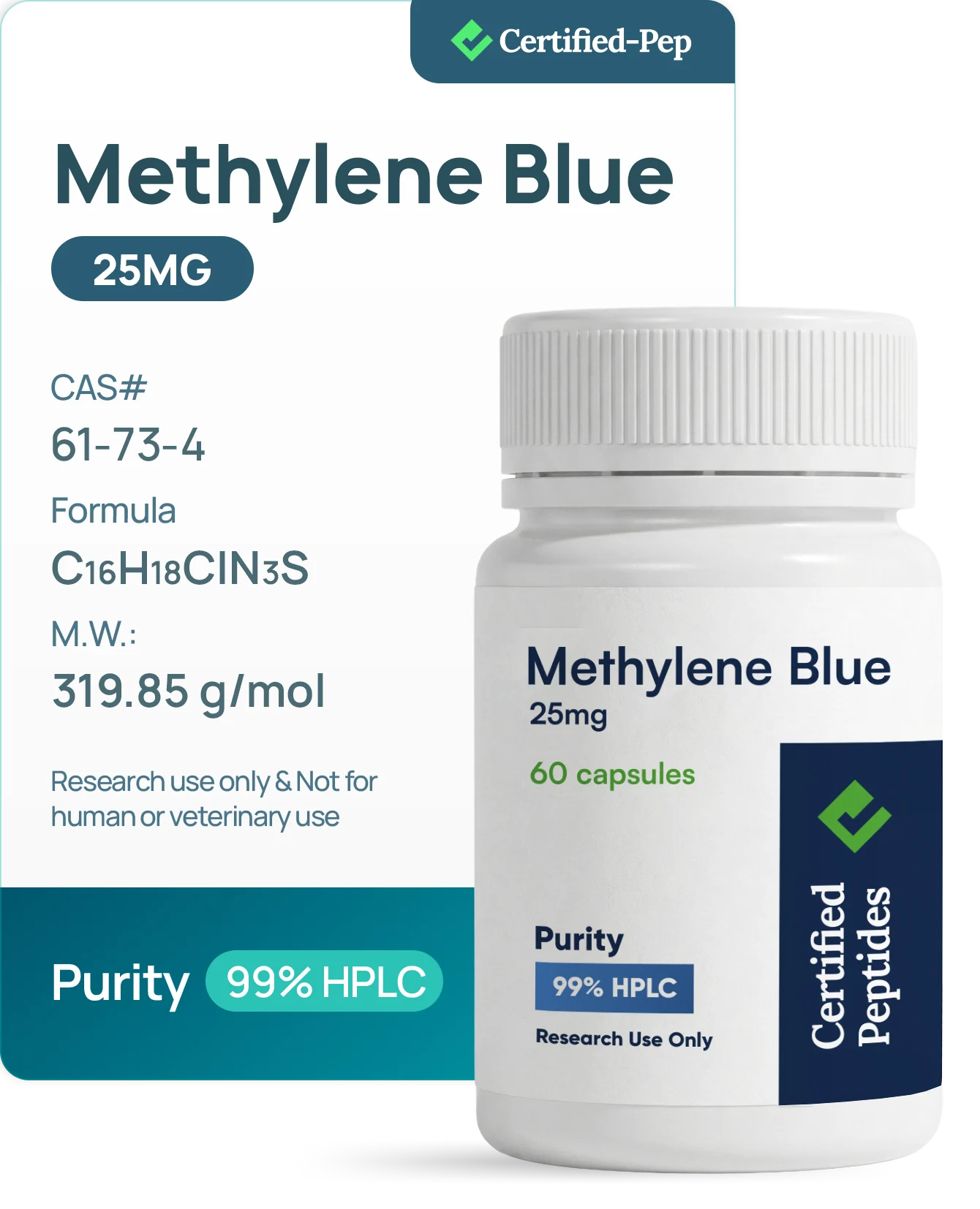 METHYLENE BLUE 25 MG 60 CAPSULES — 10-point lab tested research peptide