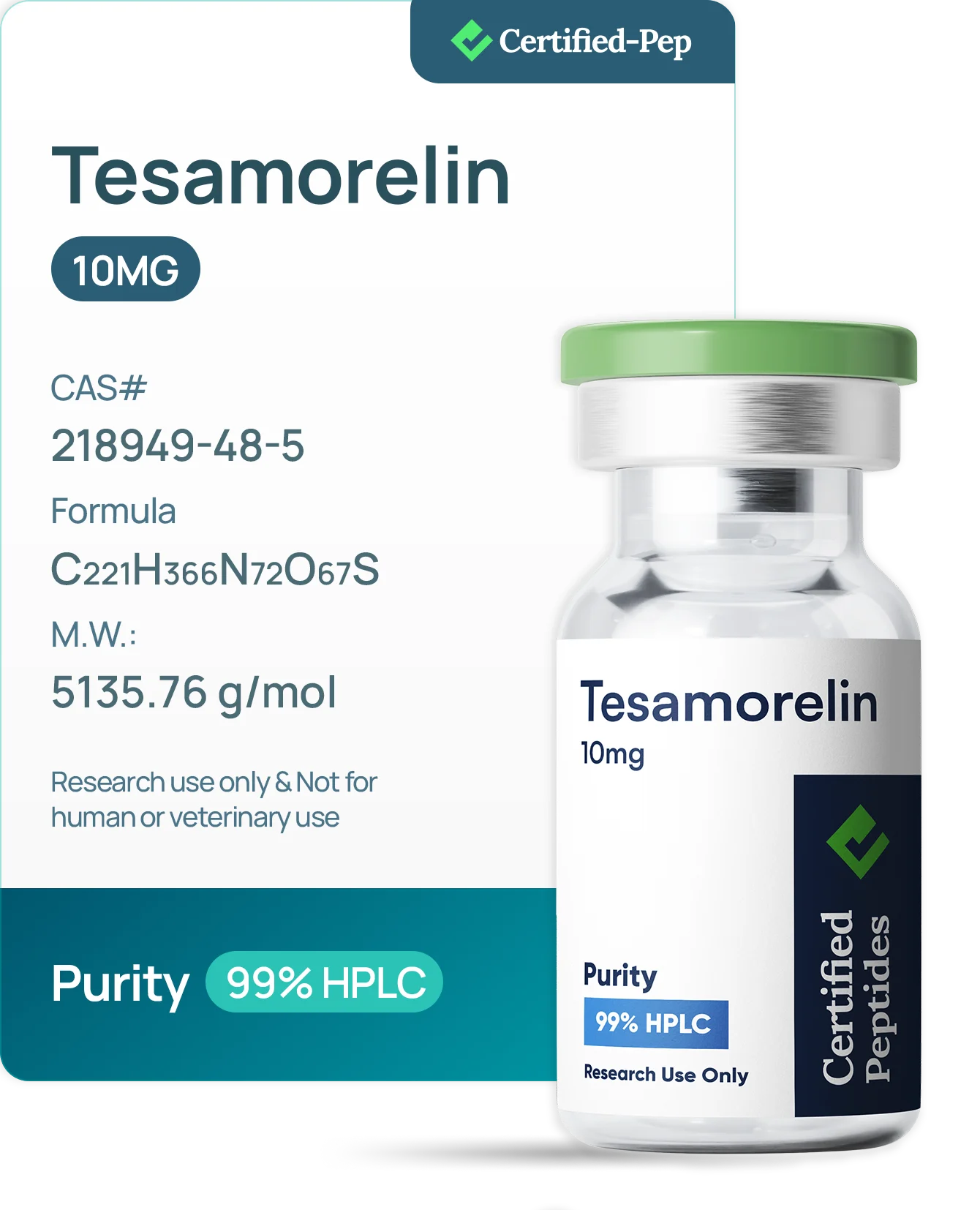 TESAMORELIN 10 MG — 10-point lab tested research peptide