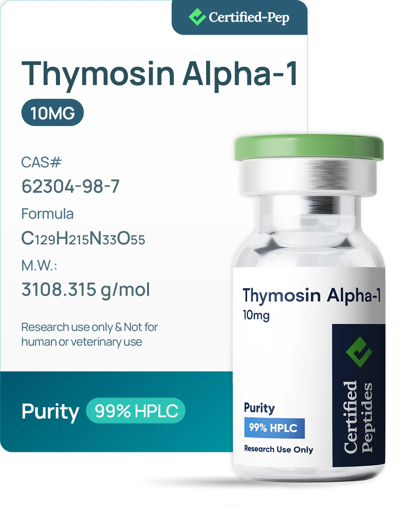 THYMOSIN ALPHA-1 10MG — 10-point lab tested research peptide
