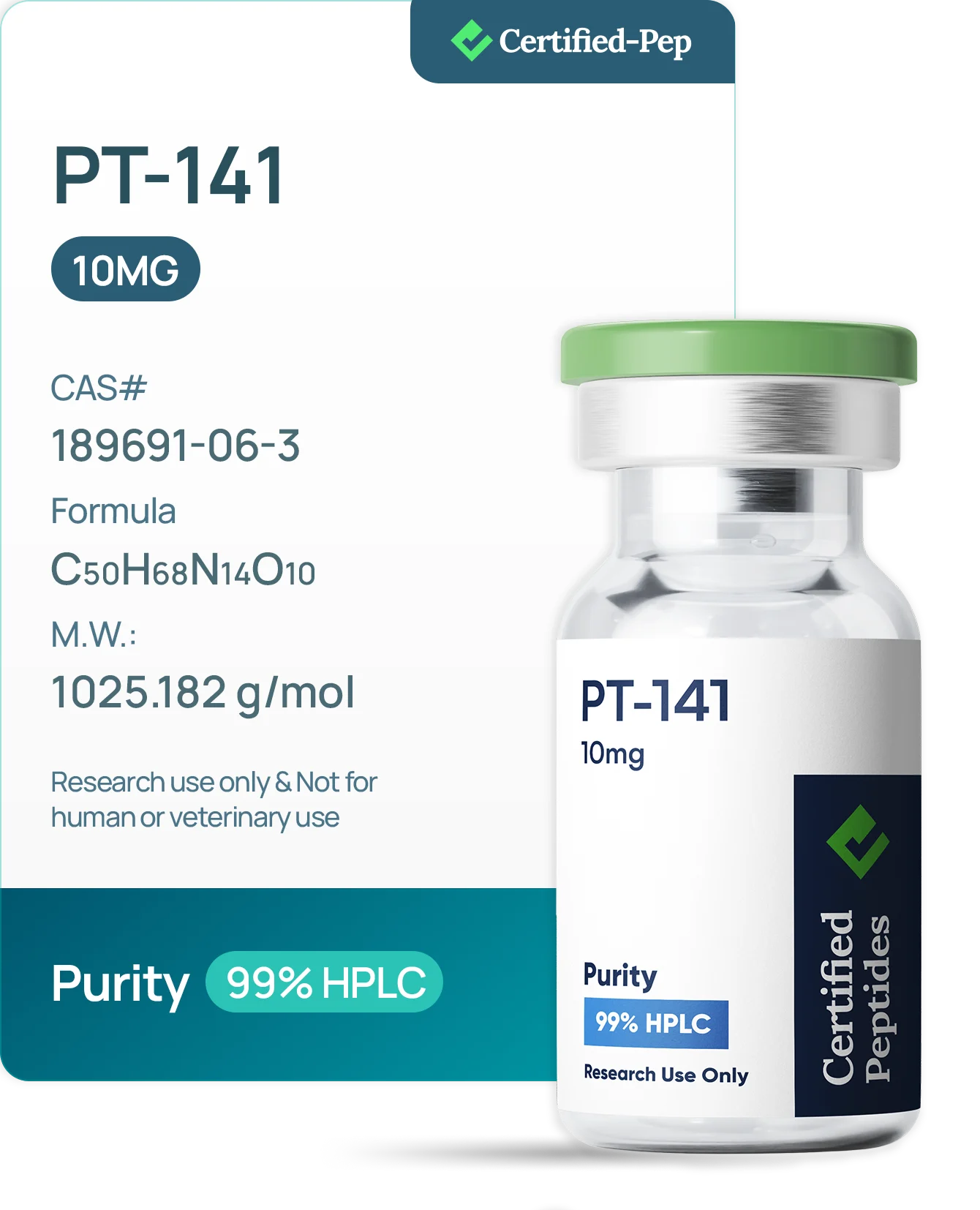 PT 141 10MG — 10-point lab tested research peptide